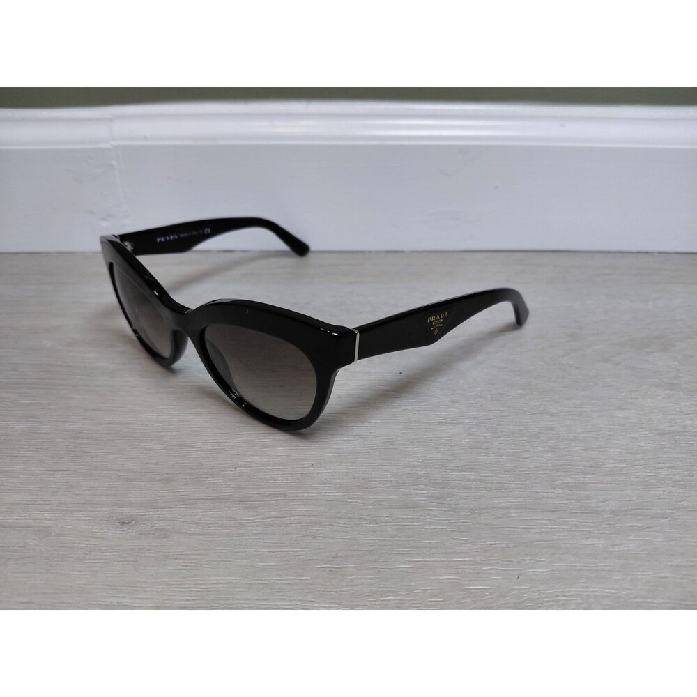 PRADA Sunglasses Black Cat Eye Gold Metal Logo Black Lens Classic